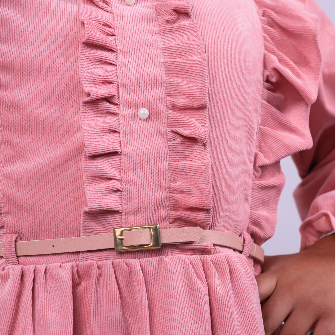 VESTIDO CASUAL ROSADO CORDUROY NIÑA