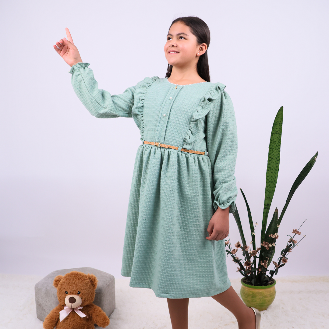VESTIDO VERDE MANGA LARGA CORDUROY NIÑA