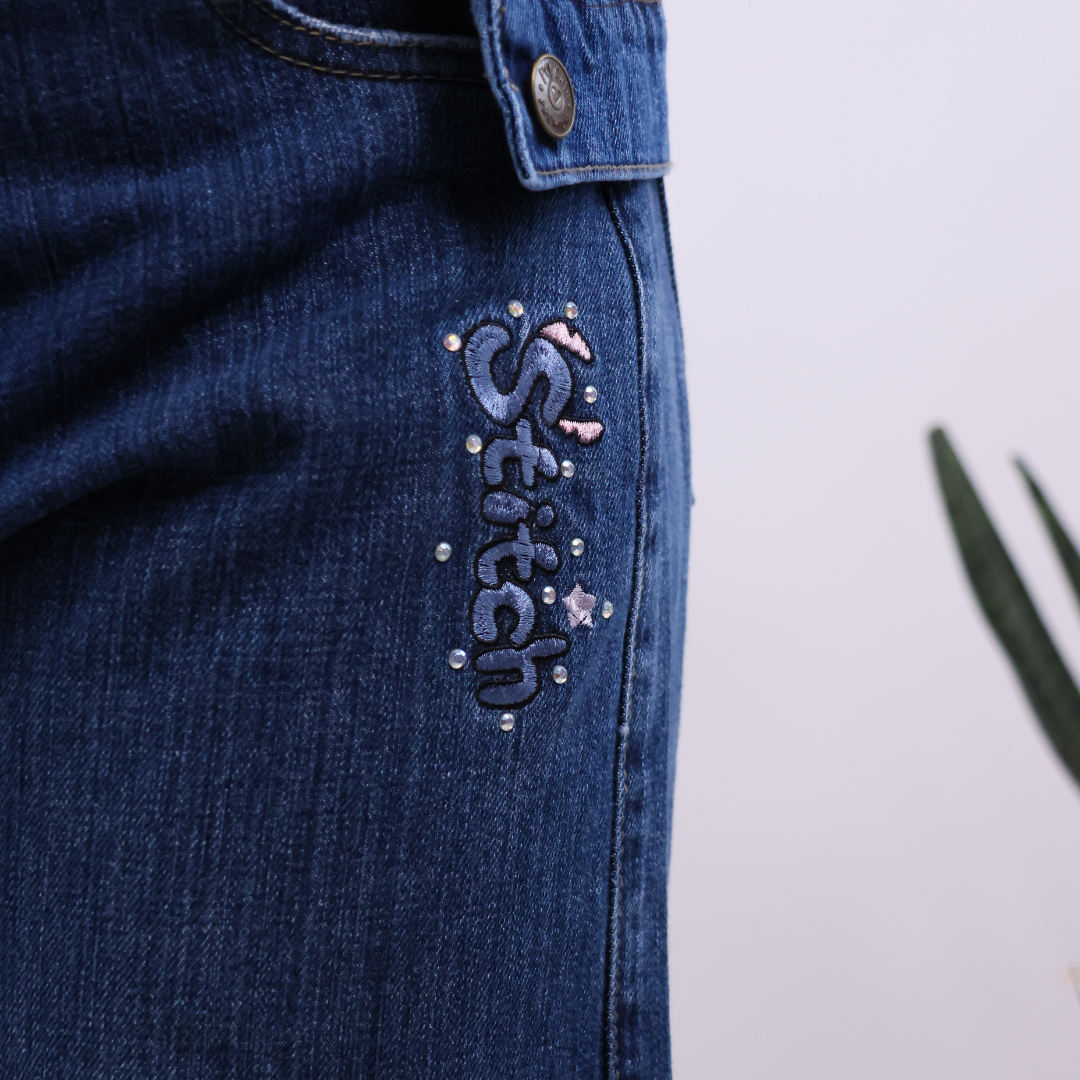 PANTALON STITCH PALAZO JEANS NIÑA