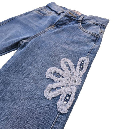 PANTALON FLORES PALAZO JEANS NIÑA